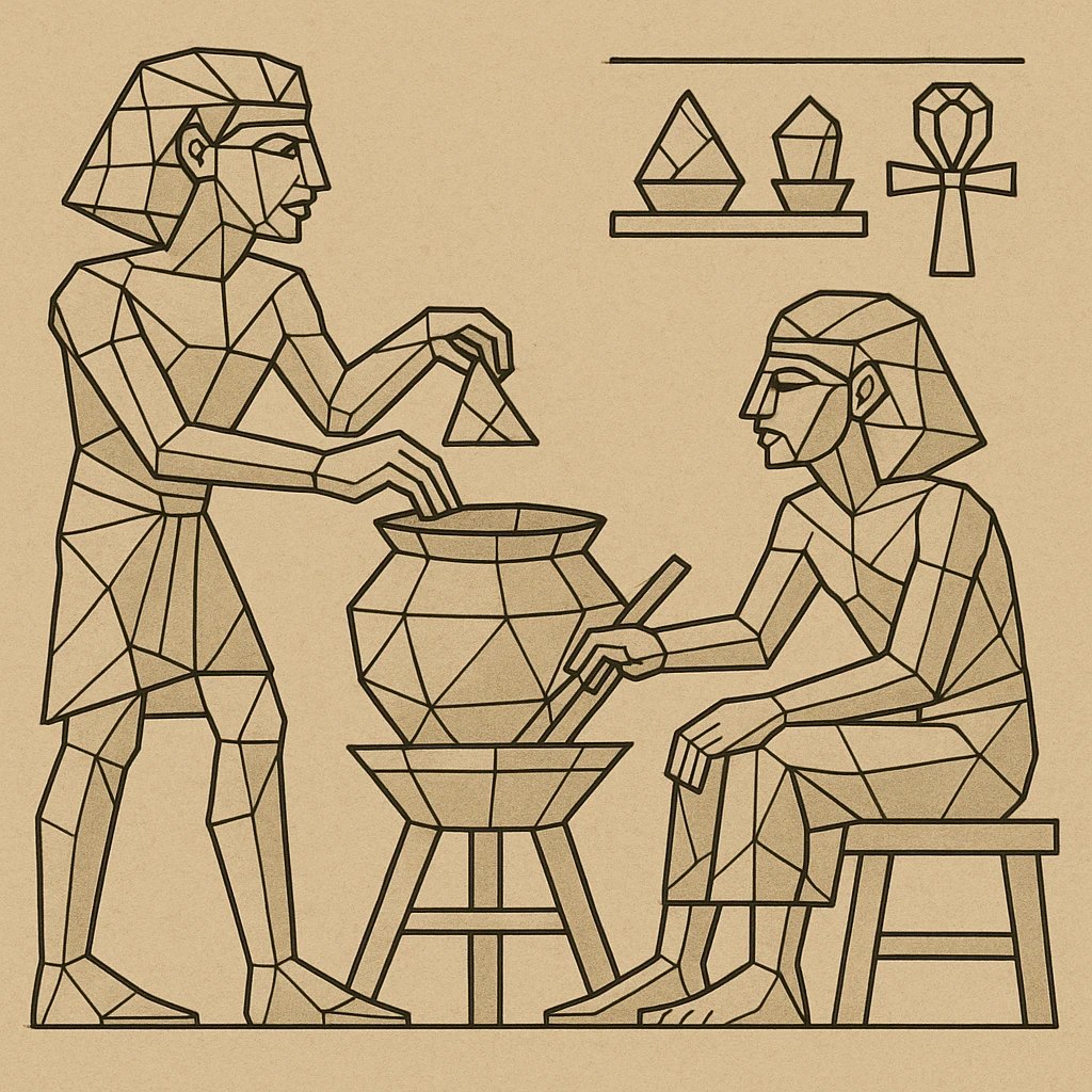 ancient Egyptian cooking scene in hieroglyphic style emoji