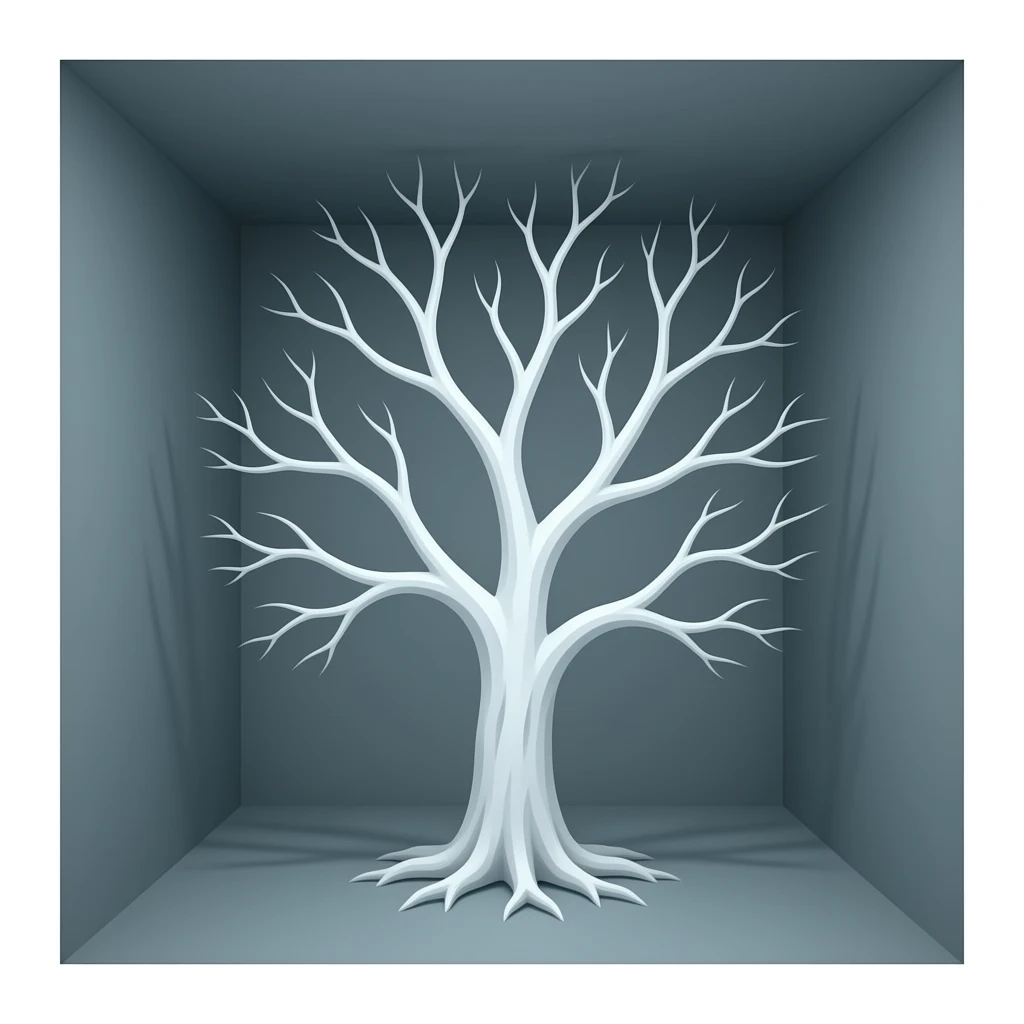 surrealistic - white bare haunted tree grows in a room emoji