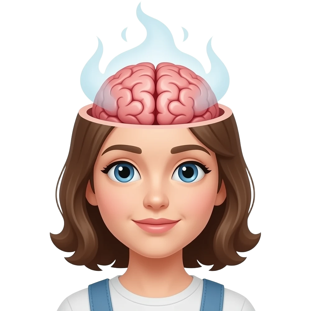 GIRL WITH UPPER HEAD OPEN WITH VISIBLE BRAIN AND STEAM FROM HER HEAD emoji