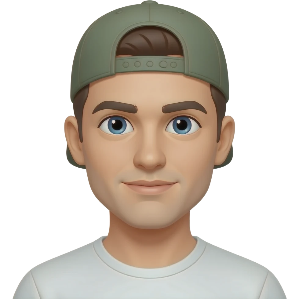 Bold white guy clean shaveed backwards hat emoji