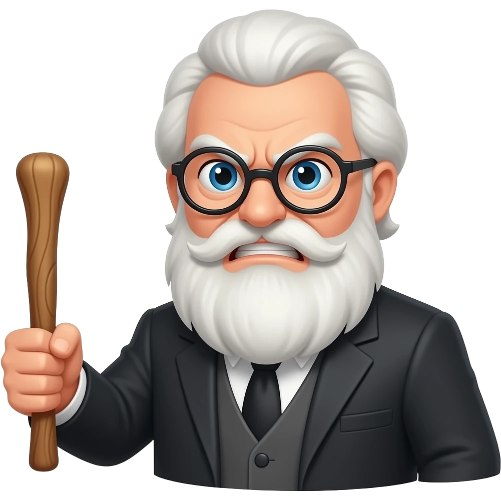 A stern professor, angry, holding a stick emoji