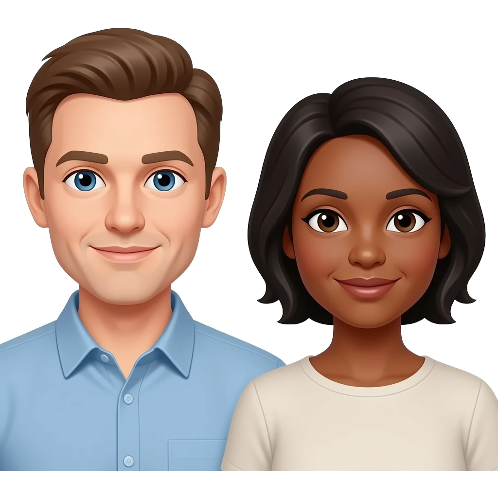 Homem branco caucasiano, mulher negra de meia idade emoji