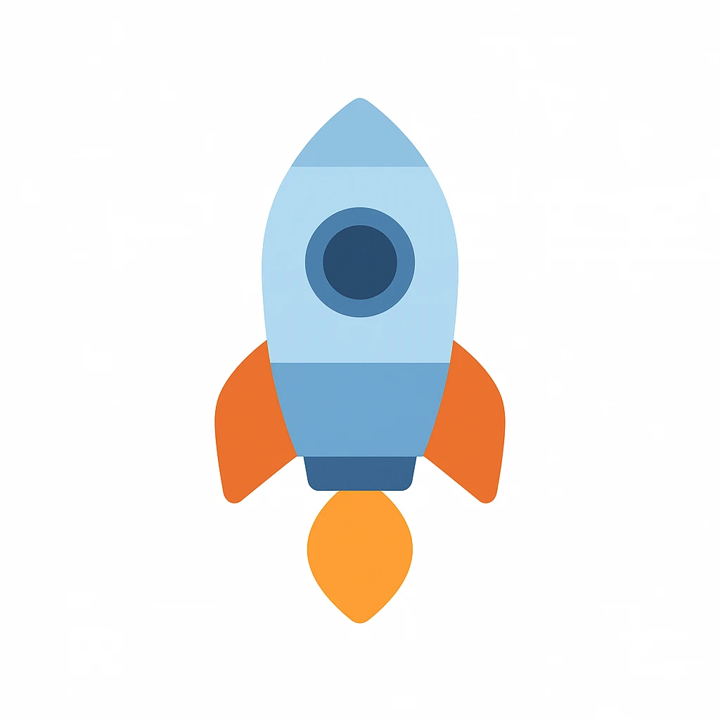 A rocket icon with a flame, simple and clean, white background emoji