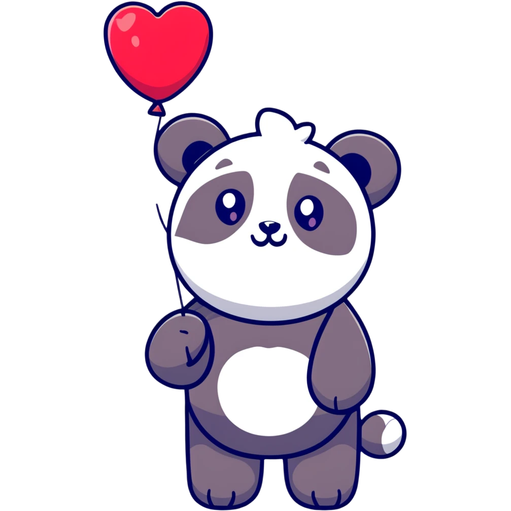 panda with heart-shaped balloon blowing kisses emoji