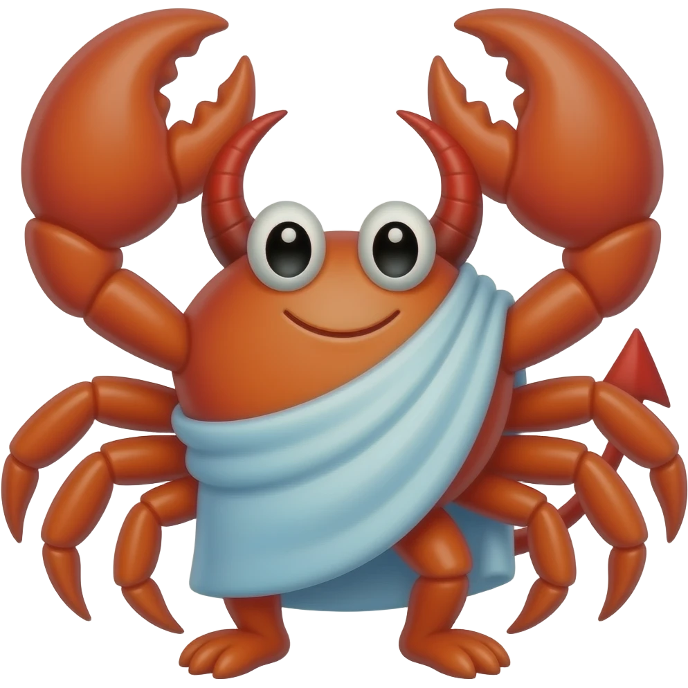 Crab with toga and devil horns and devil wing emoji
