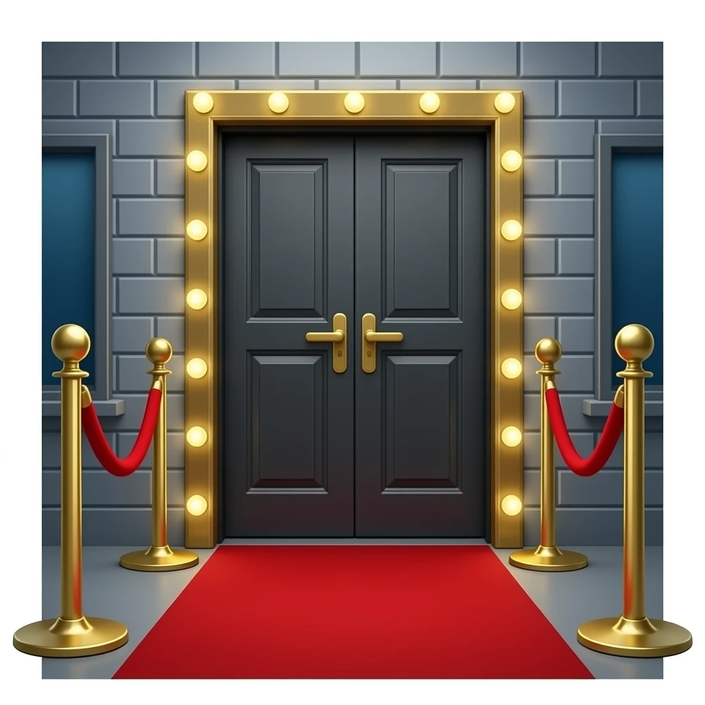 Red carpet entrance to concert door with red velvet crowd dividers emoji
