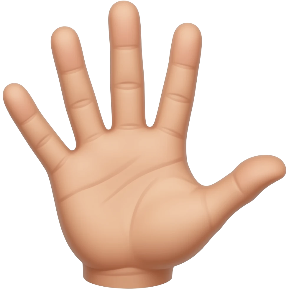 Close-up of a single human hand showing exactly three fingers: index, middle, and ring fingers up. The thumb and pinky (little finger) are curled completely down. Palm facing forward. Cartoon style. emoji