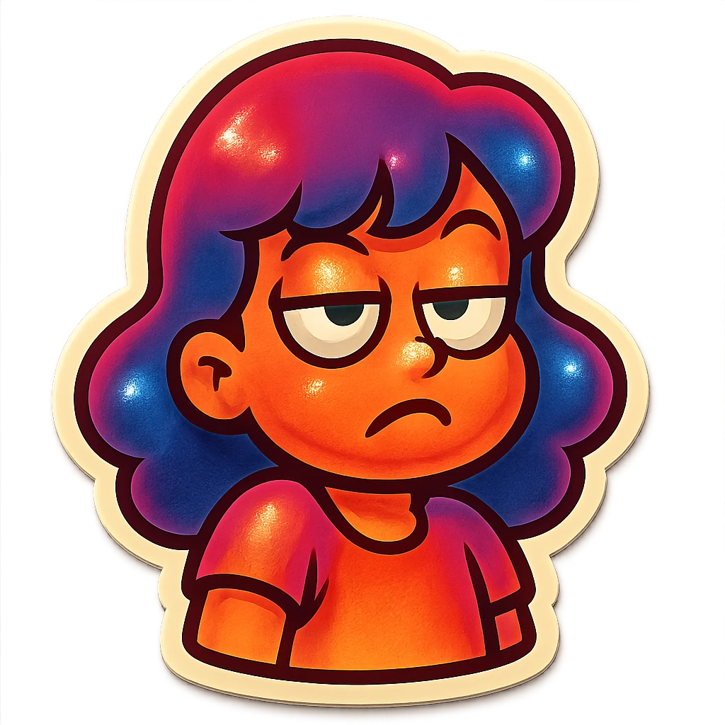 girl rolling her eyes, sticker style, cartoonish and cute emoji