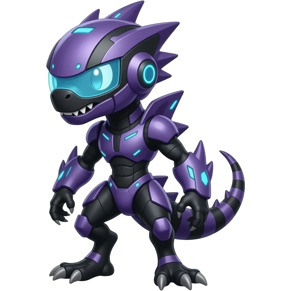 black-blue Genesect-Raptor-Fakémon—hybrid with a futuristic visor-helmet full body a shiny black-purple Genesect-Raptor-Fakémon—hybrid with a futuristic visor-helmet full body emoji