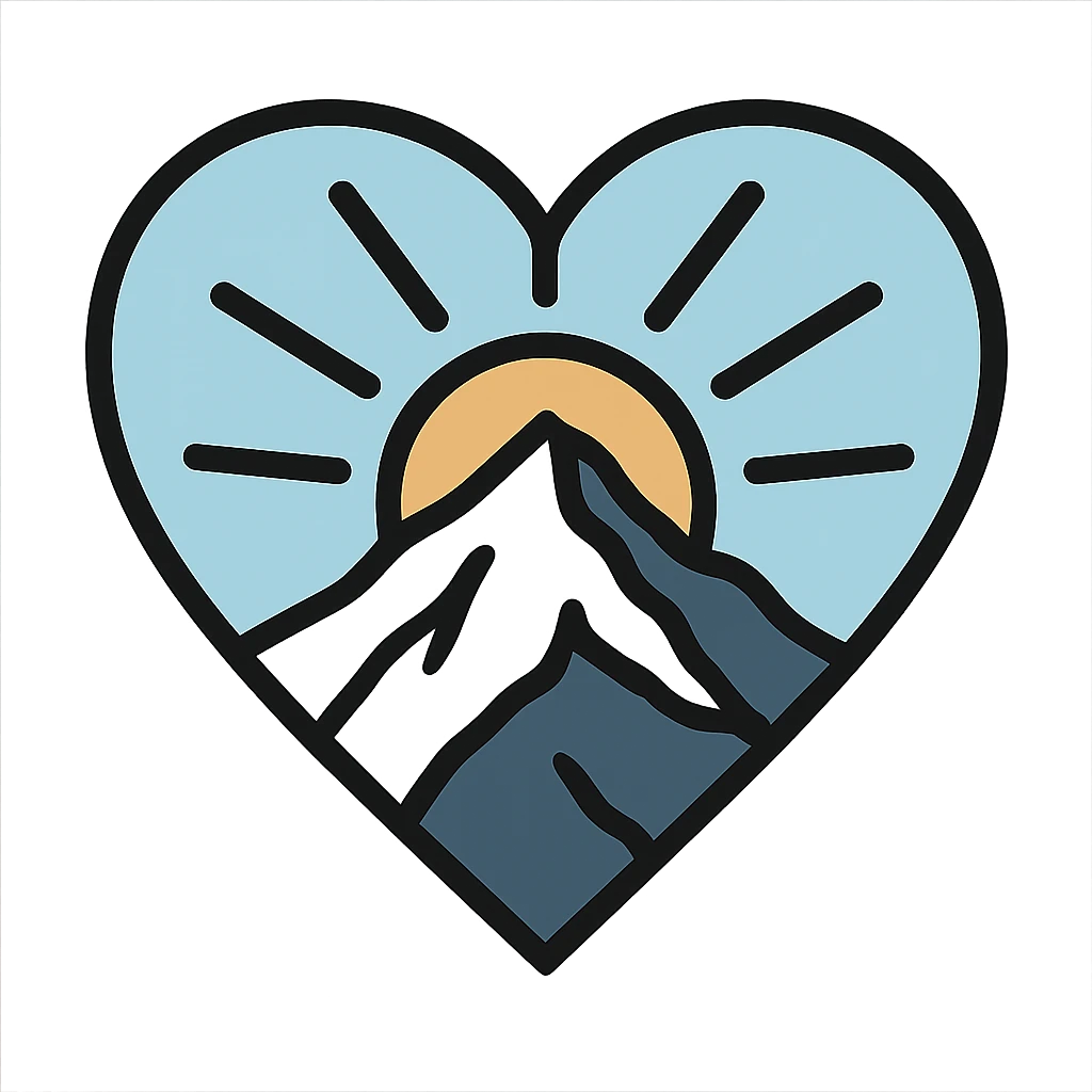 heart with a snowy mountain sunrise, clean digital illustration, no background emoji