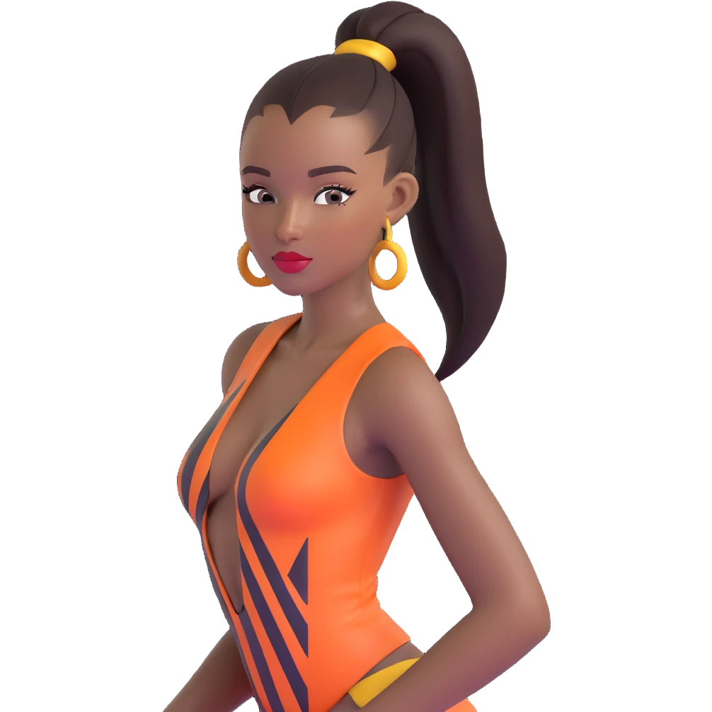 Professional African runway model with high sleek ponytail, striking features, high fashion pose emoji