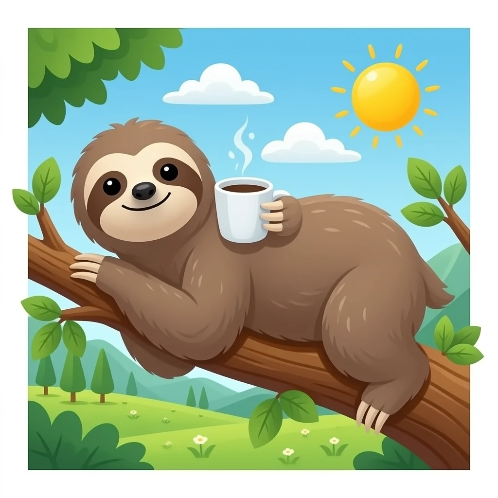 sloth tree drink morning coffee emoji