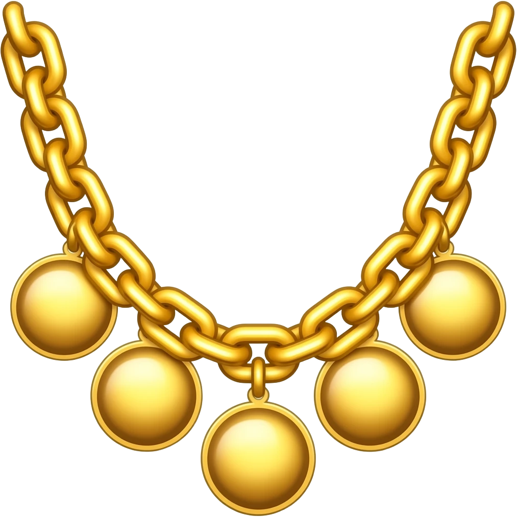 faça o emojo de uma corrente de ouro grossa com seis pingentes redondos emoji