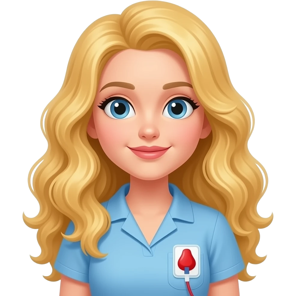 Blonde long curly hair woman with blood donation bag emoji
