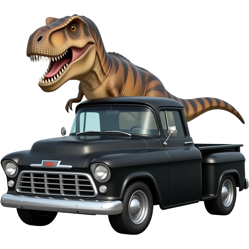 t rex driving black 1955 chevy 3/4 view emoji