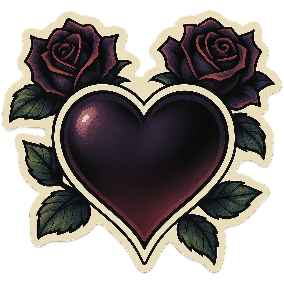 gothic heart with dark roses, remove background emoji