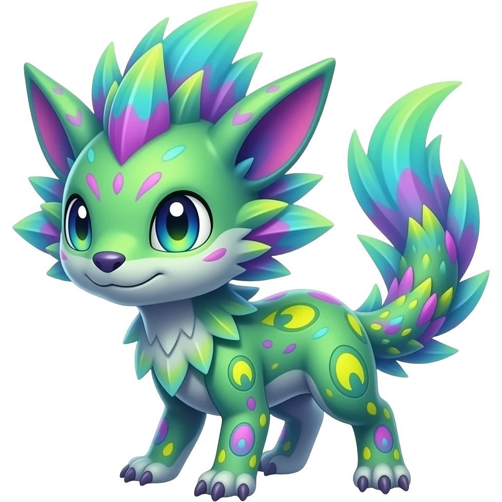Exotic Tropical futuristic lush warm-colored neon-colored Fakémon-Trico-creature (full body) emoji