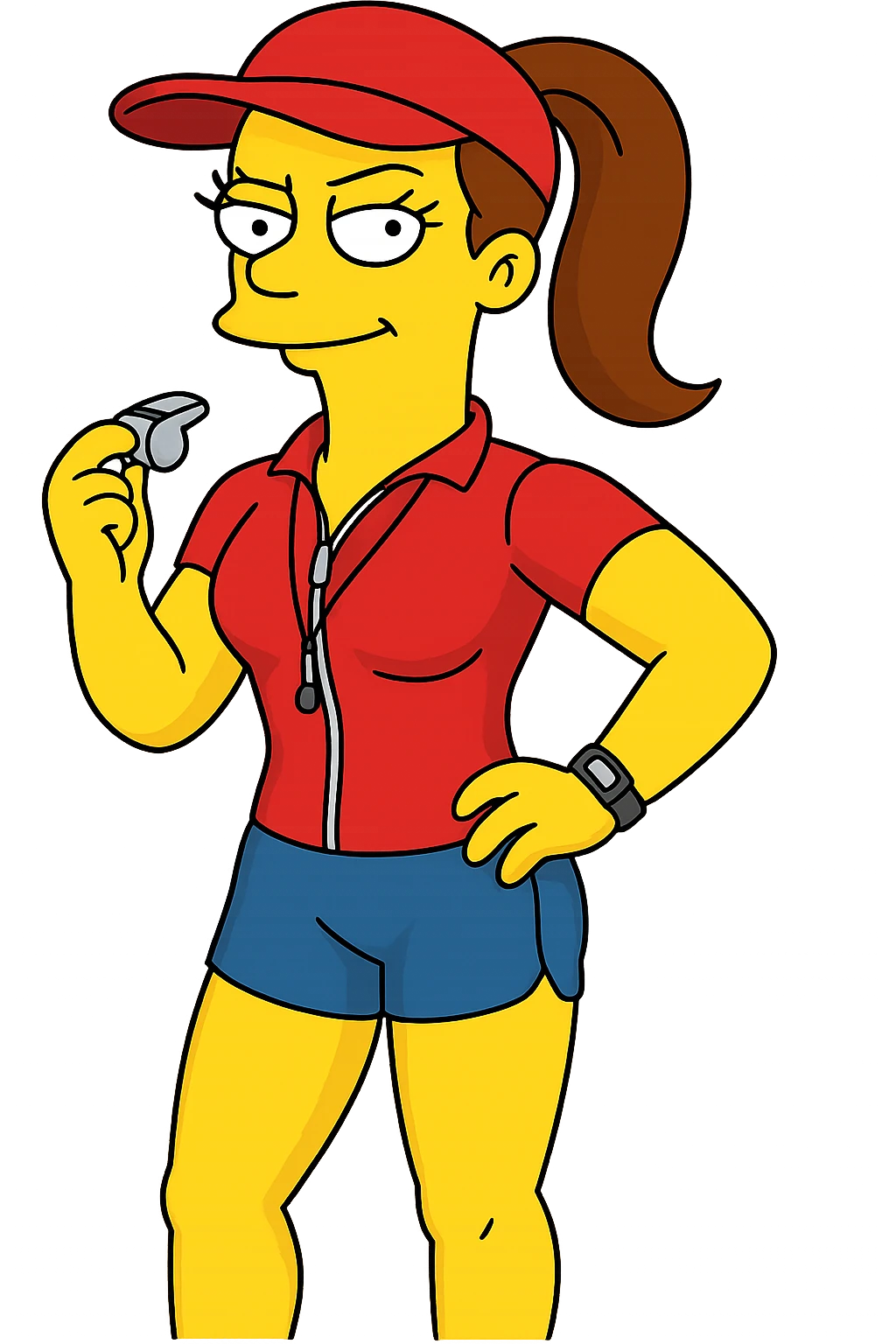 athletic woman coach, clear Simpsons style emoji