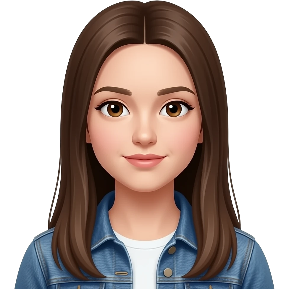 realistic pretty white skin long straight brown girl brown eyes long face wearing jeans overall HD emoji