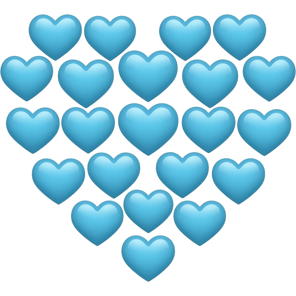 many 2D azure hearts🩵 disposed perfectly in a heart shape emoji