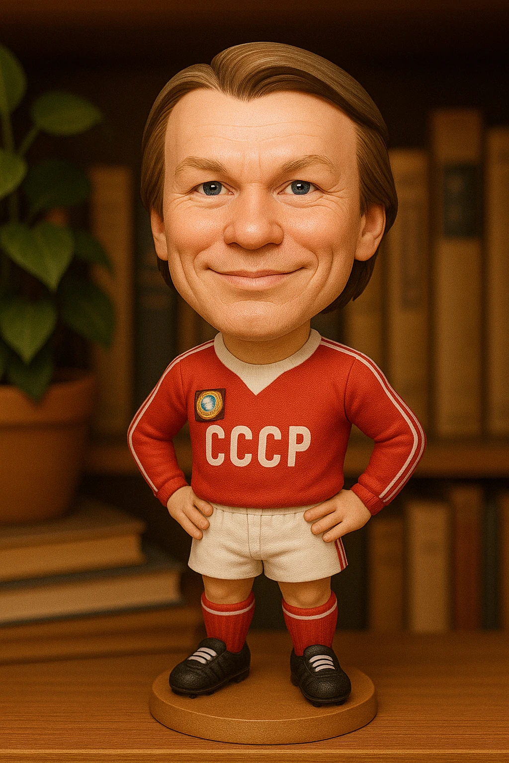 Олег Блохин в форме сборной СССР 1975 года смотрит на прямо на зрителя и слегка улыбается, освещение с левой верхней стороны кадра emoji