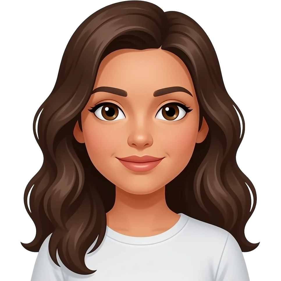 create a hispanic medium tone girl with long brown wavy hair with meidum type of lips and brown small eyes emoji