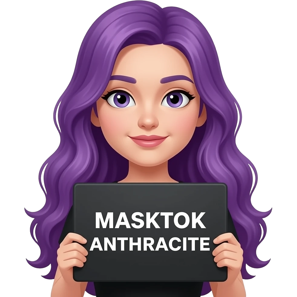 girl with long purple hair with a MASKTOK ANTHRACITE sign emoji