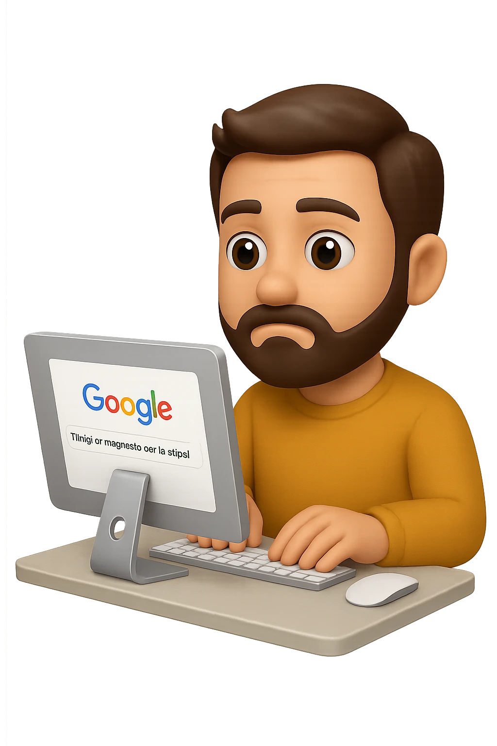 emoji stile iphone di un uomo davanti al pc che cerca di google: "Il miglior magnesio per la stipsi", iperrealistico 4k emoji