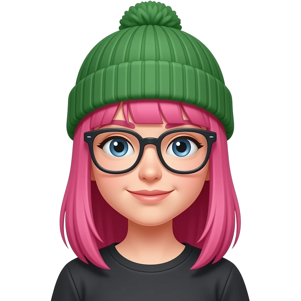 girl with green beanie, glassess and straight pink hair emoji