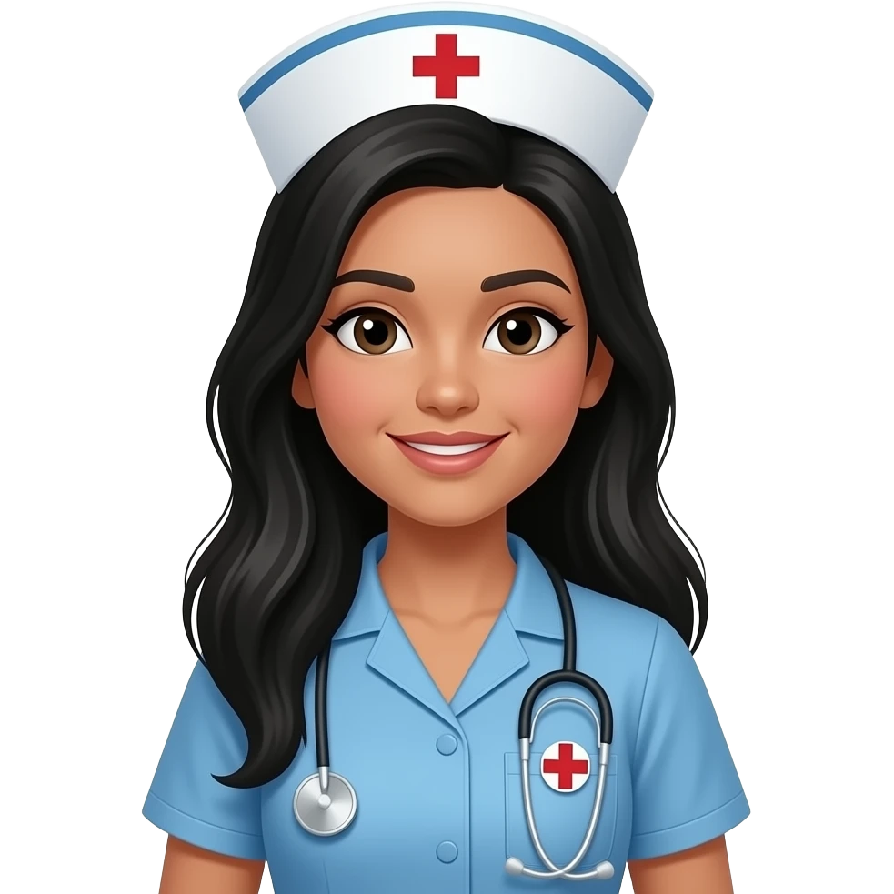 Tan nurse with scrubs long black hair emoji | AI emoji