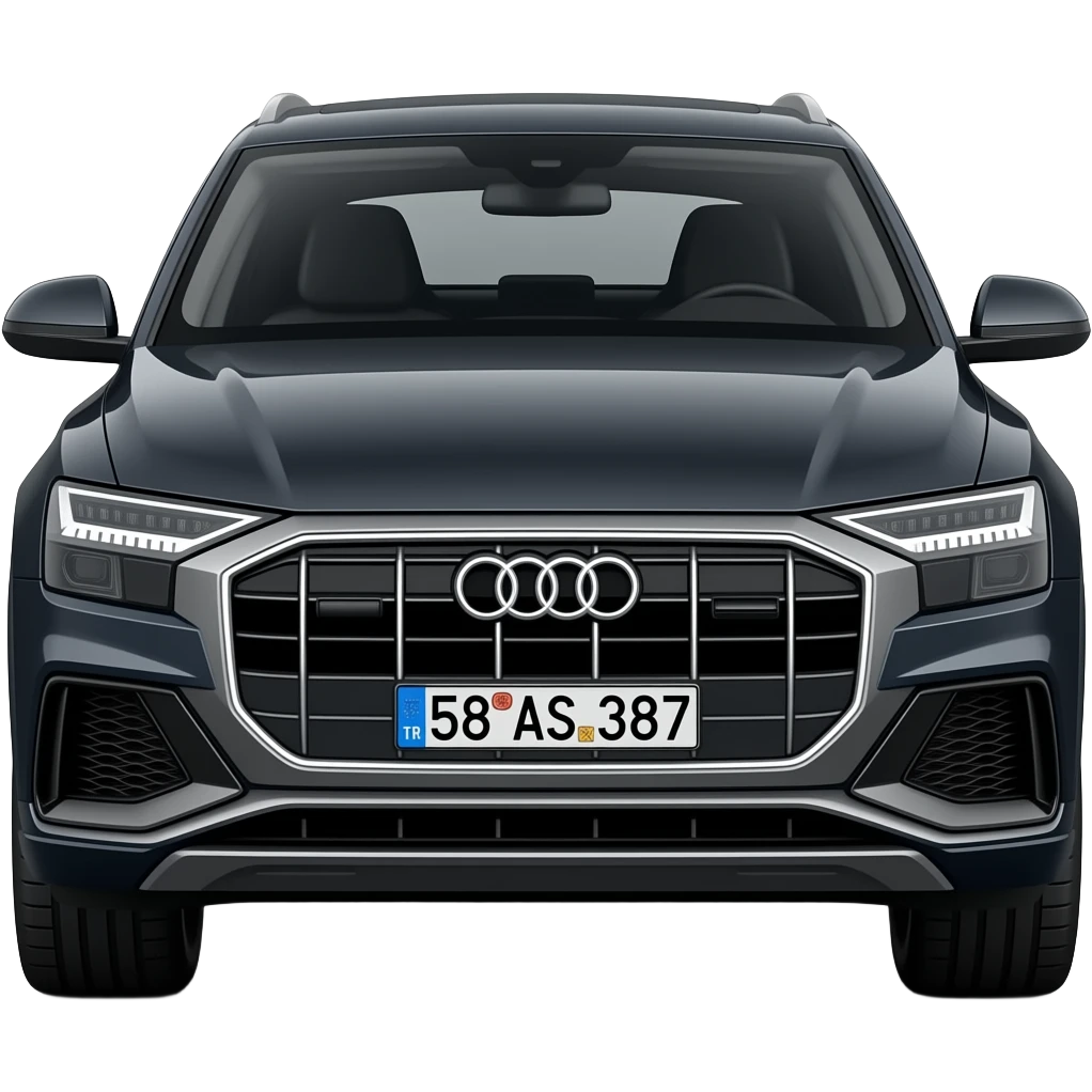 Audi q8 e tron sportback siyah plakadada 58 AS 387 yazsın plaka Türkiye plakasından olsun mavi yerde TR Ve plakanın üstünde beyaz yerde başka şeyler olmasın sadece değim olsun emoji