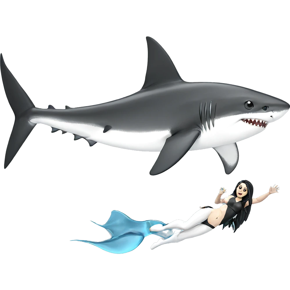nude girl swimming with shark emoji