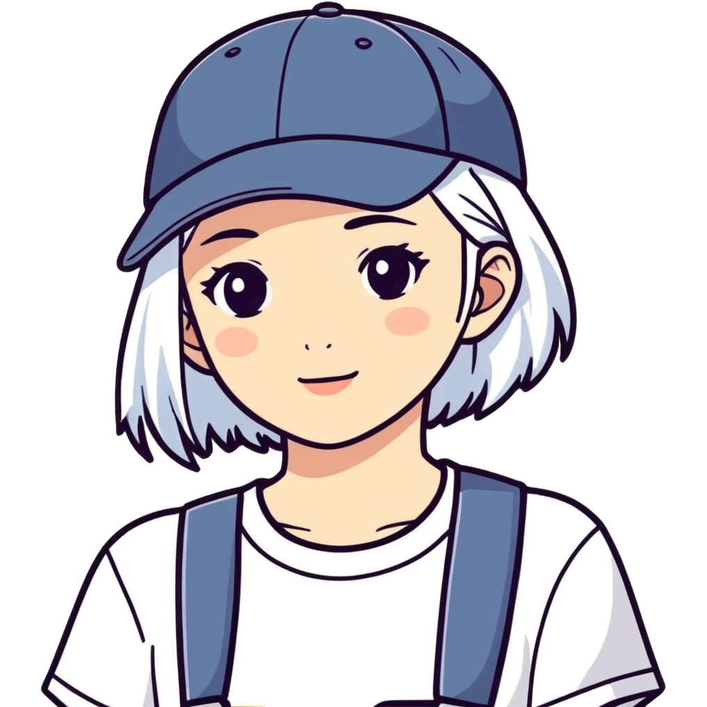 A girl in a cap with white hair emoji