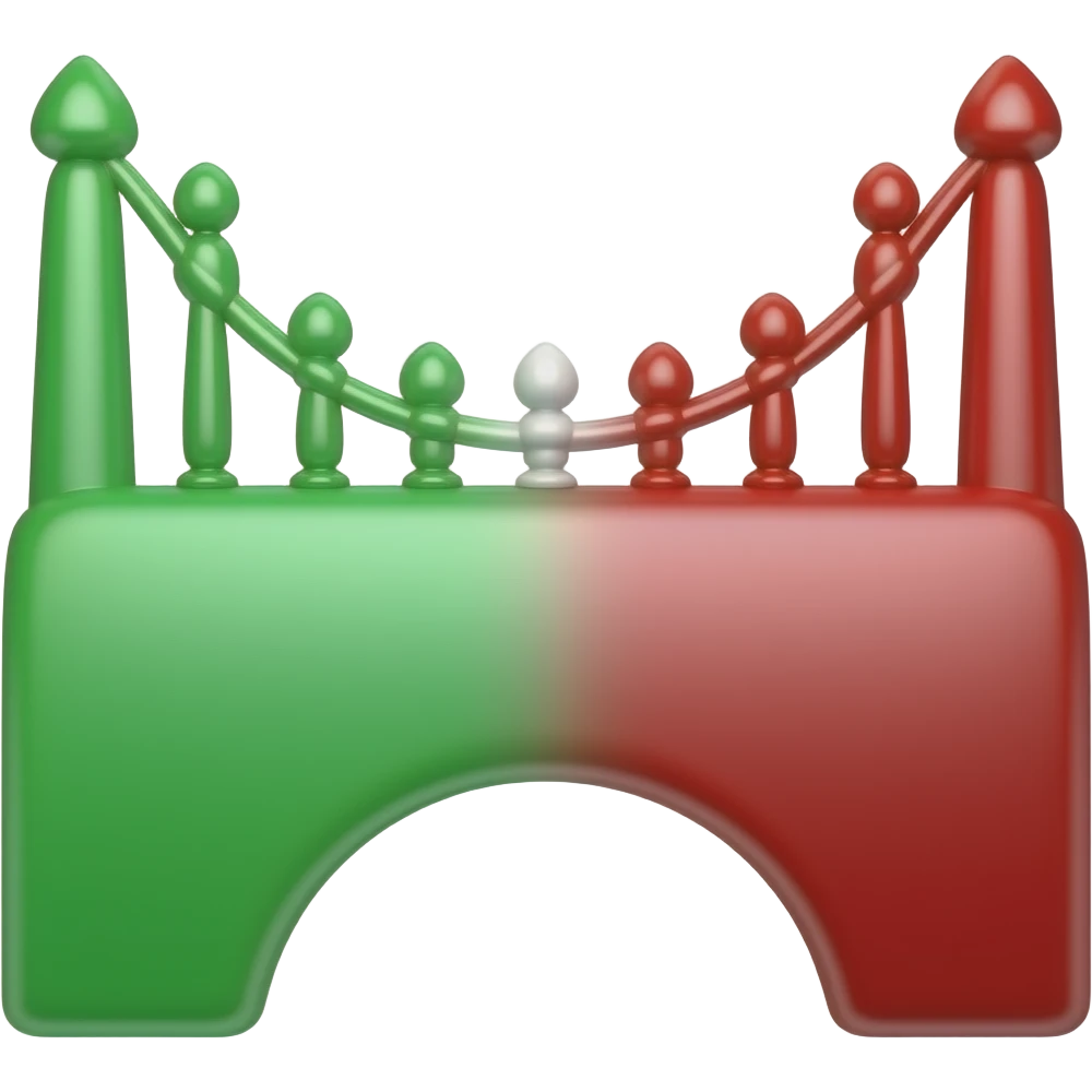 crea un emoji de un puente que la mitad del puente sea de color verde y la otra mitad de color rojo emoji