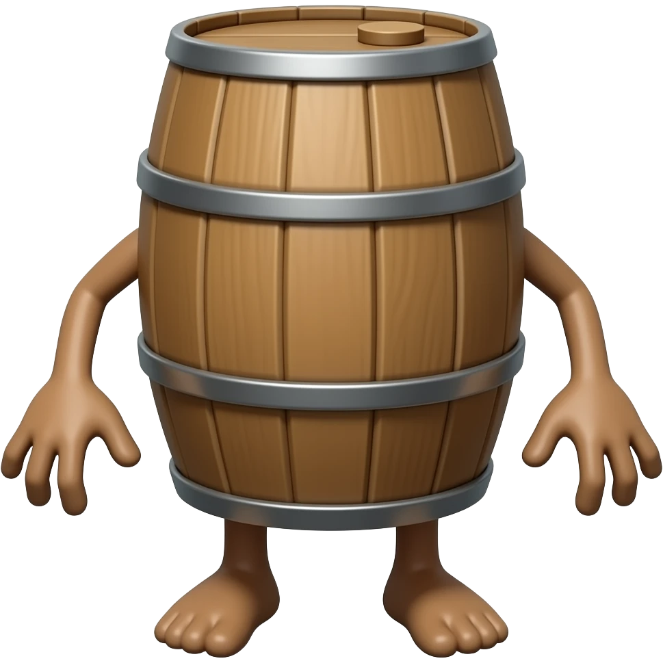 A barrel with legs and hands and a head . The head has to be in the top emoji