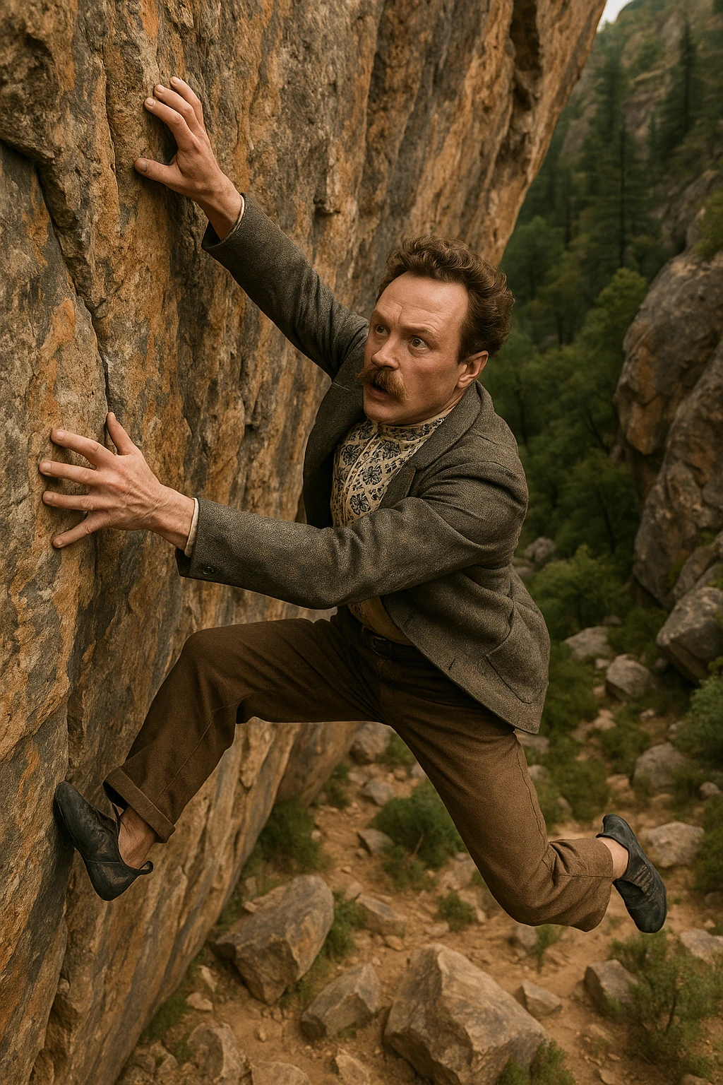 a man flakes off the rock face emoji
