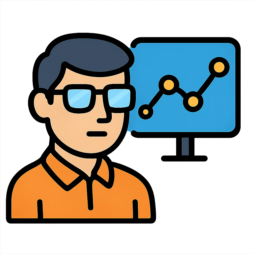 man wearing glasses and looking at data, color outline icon style emoji