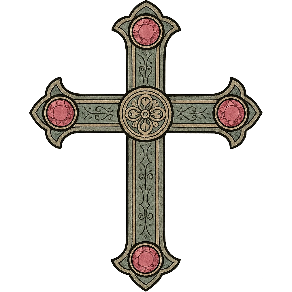 gothic cross with pink gemstones, intricate details, medieval art style emoji