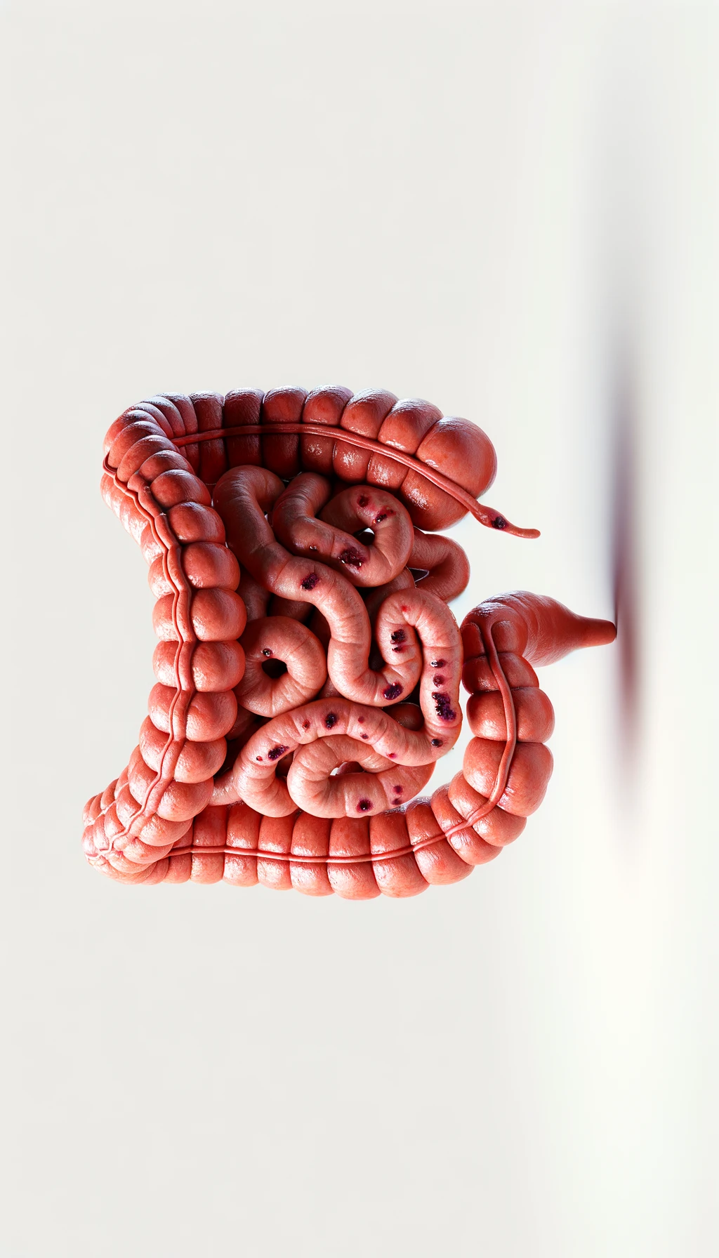 intestino umano anatomico infiammato, sfondo neutro chiaro, iperrealistico 4k emoji