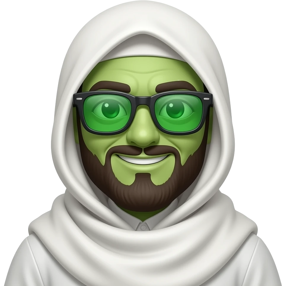 Green Alien with some gangsta sunglasses with green shade   glasses and Muslim clothing and cool smiley face emoji