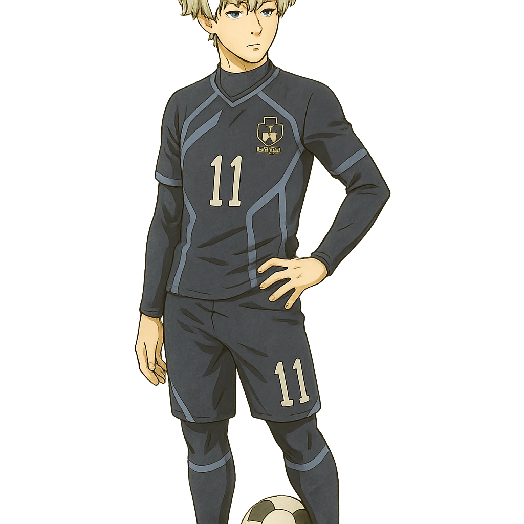 Nagi Seishiro from Blue Lock, cool pose, detailed soccer uniform, white hair, calm expression, anime style emoji