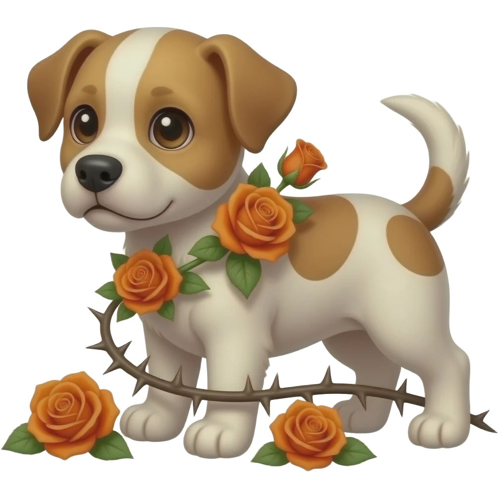 Puppy with orange roses and thorns emoji