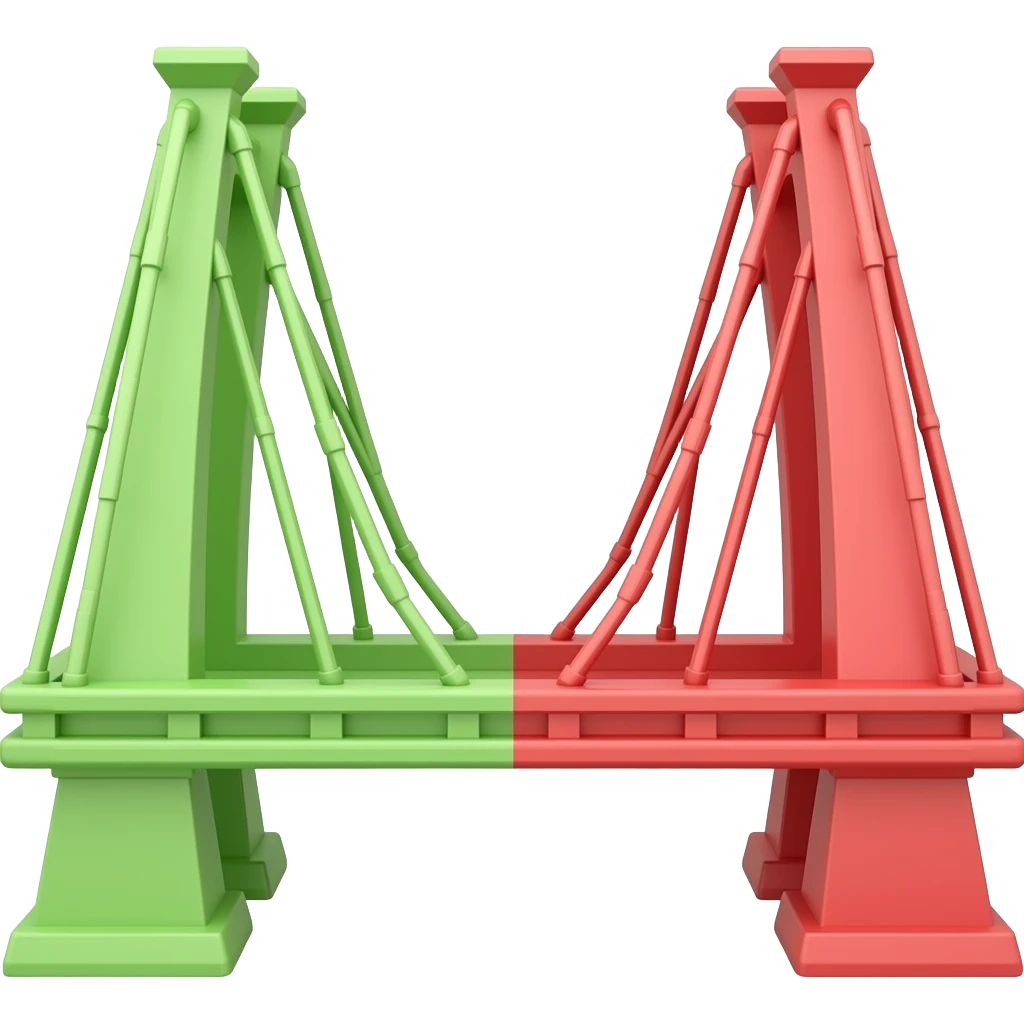 crea un emoji de un puente recto que la mitad del puente sea de color verde y la otra mitad de color rojo emoji