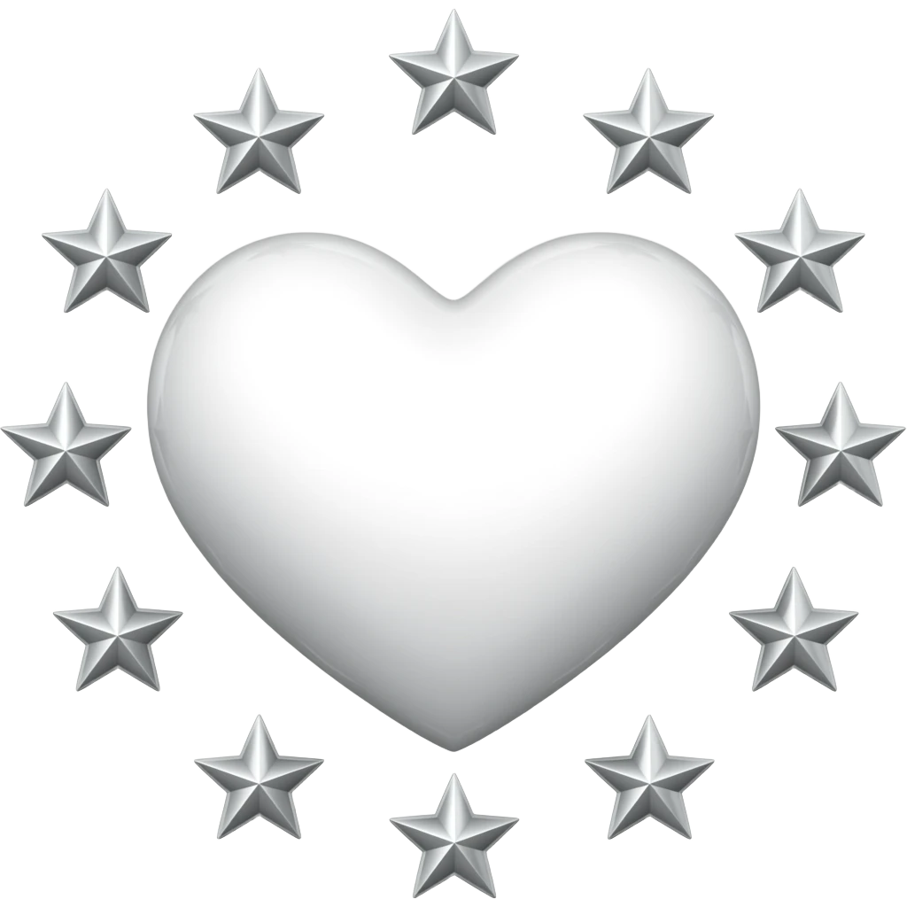 Light while heart with silver chrome stars around the heart, less AI looking make it emoji