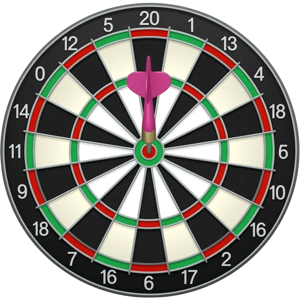 dartboard with one pink dart hitting a bullseye and several other black darts missing emoji