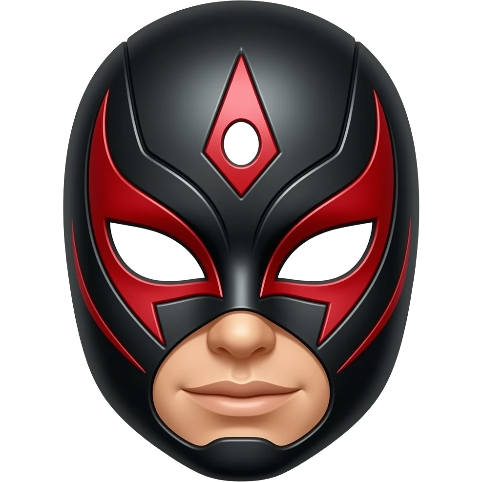 Mascara de luchador de mujer negro con rojo con diselo como si fuera un androide un Ciborg que sea simétrico emoji