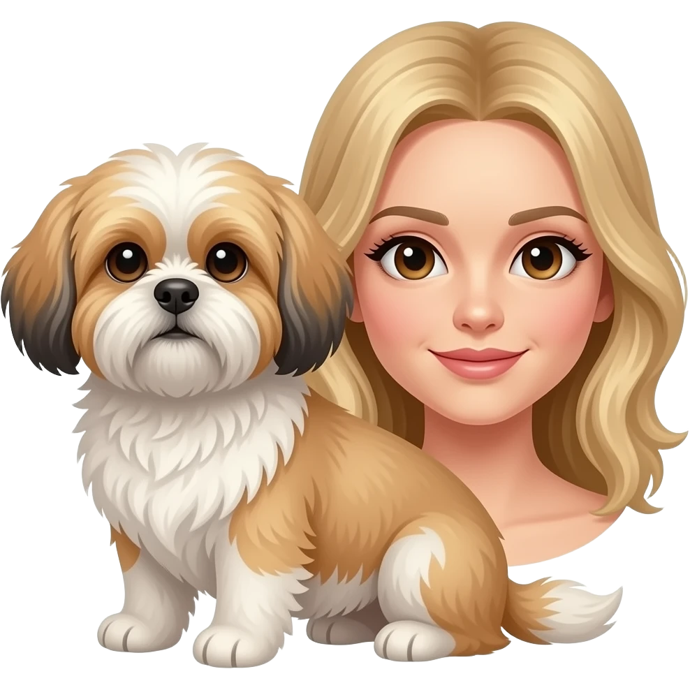 lhasa apso male dog and with a blonde woman with brown eyes emoji