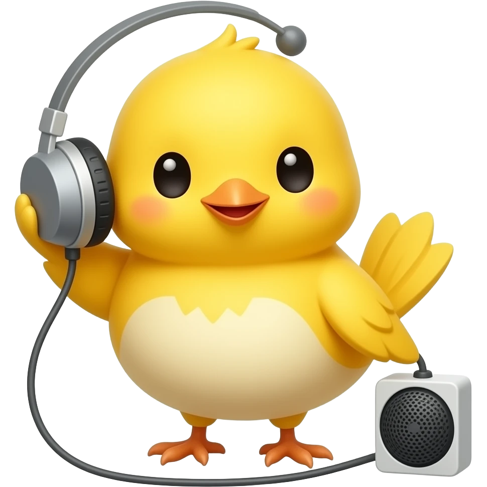 lovable small yellow bird listening to a radio. the image must be a transparent .png emoji