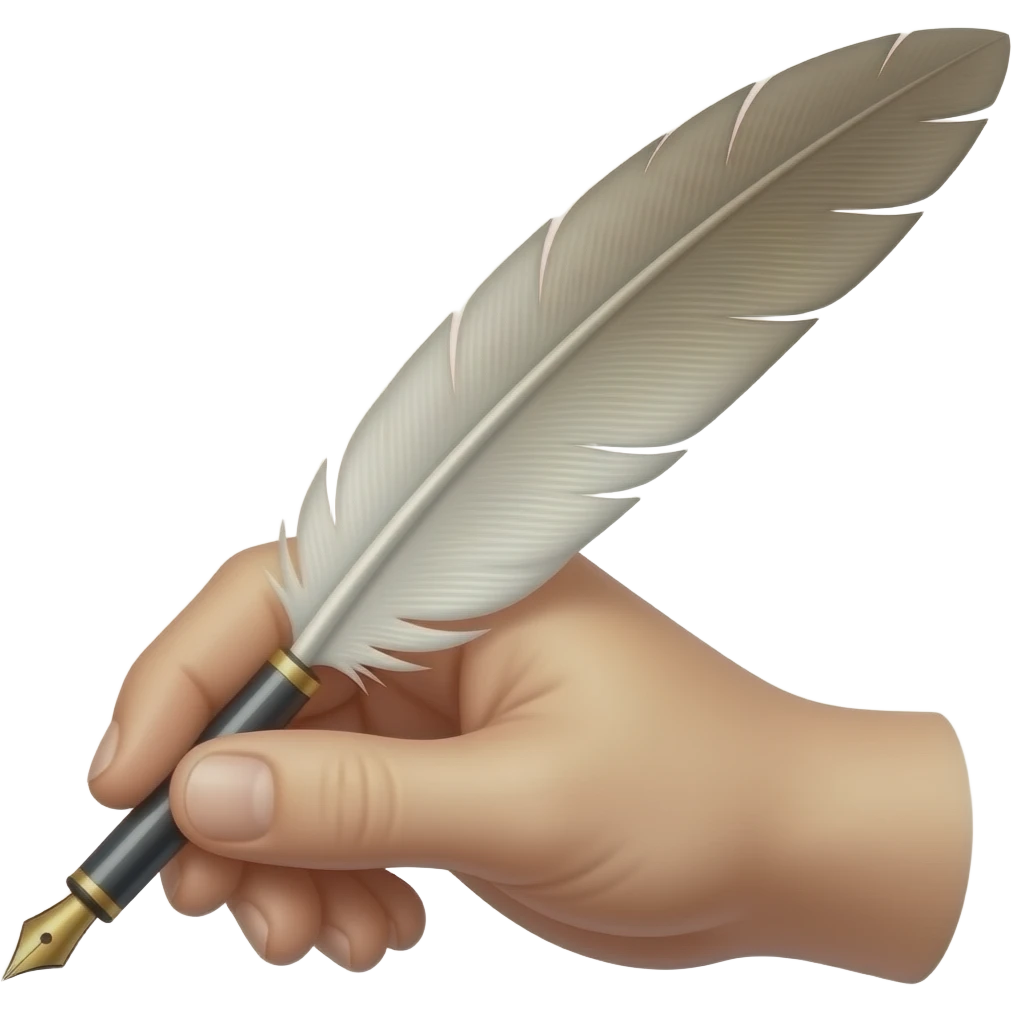 hand with an old Fountain Pen really big long feather emoji