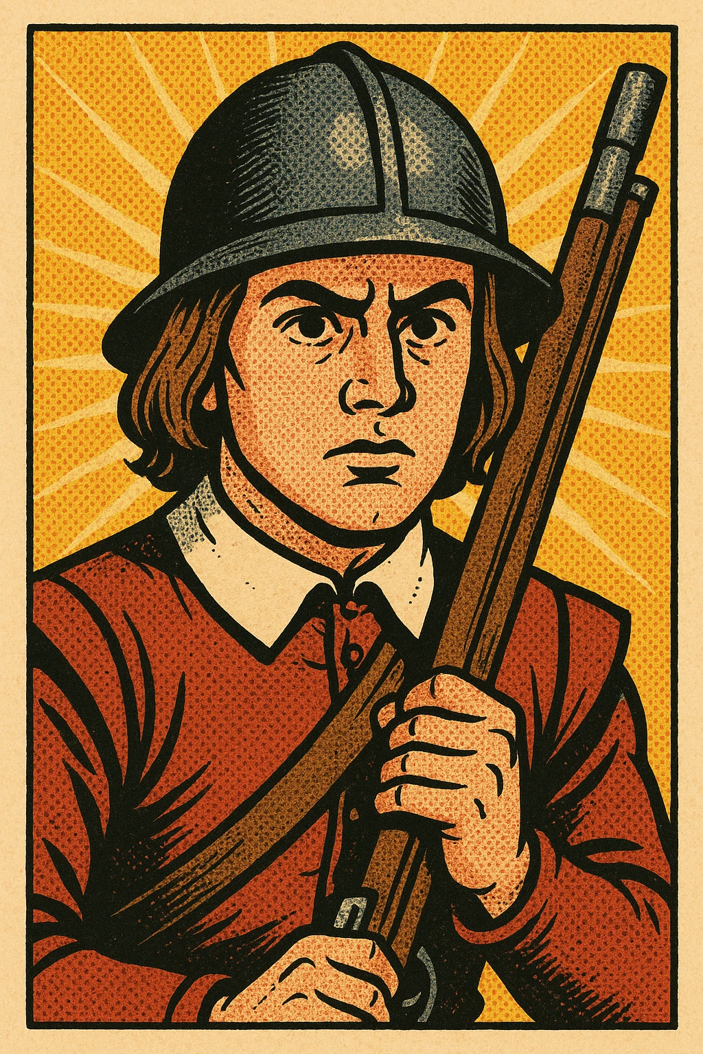 A young English roundhead soldier from the 1600s with a musket facing forward - face on emoji